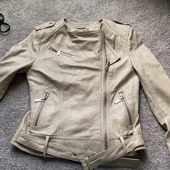 Real Leather Marc Andrew Beige Moto Jacket Small - Picture 1 of 6
